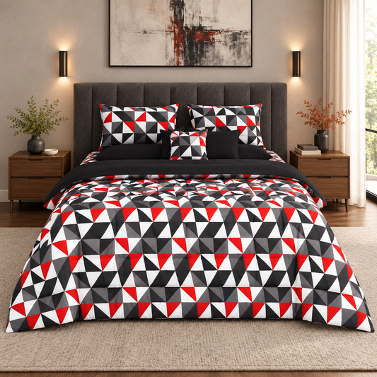8 PCs Winter Razai Set-Abstract Geometric(With Black Reverse) Comforters Apricot
