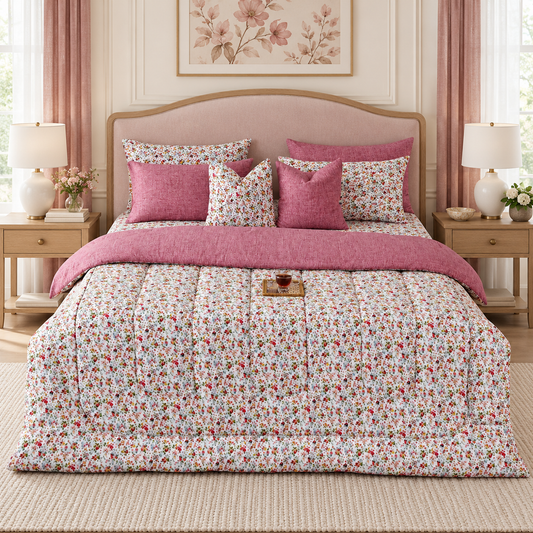 8 PCs Winter Razai Set-Azalea Comforters Apricot