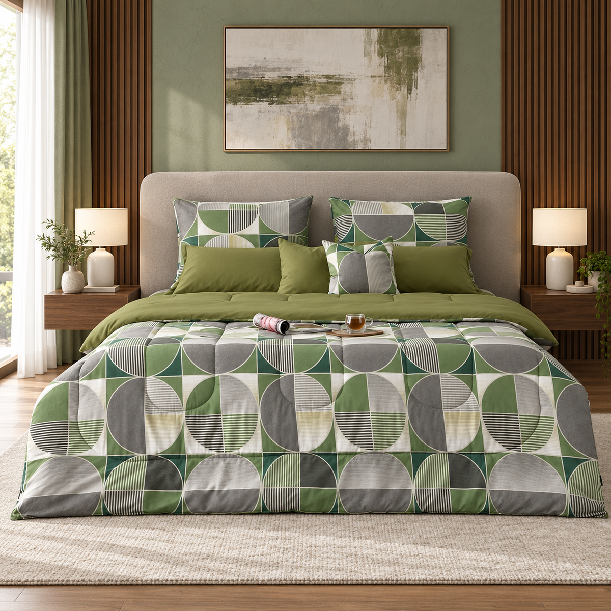 8 PCs Winter Razai Set-Neo Abstract Comforters Apricot
