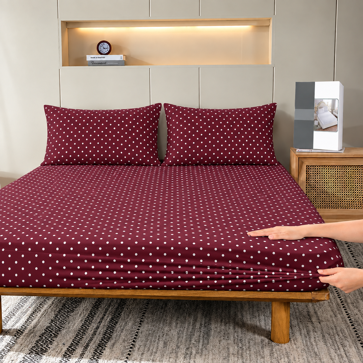 Fitted Bed Sheet-Plum Polka Fitted Sheets Apricot
