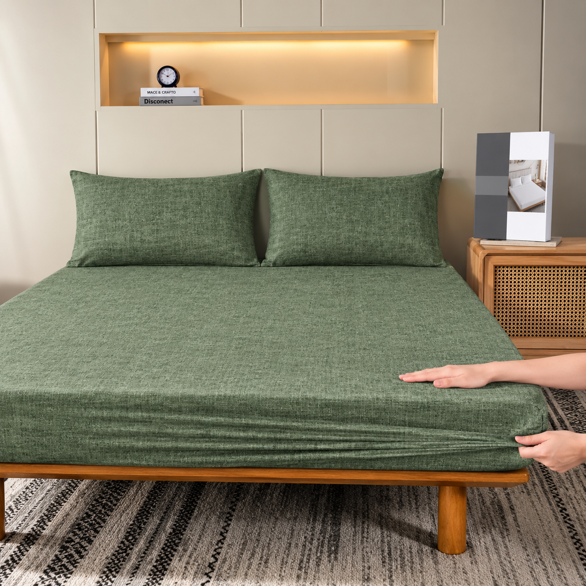 Fitted Bed Sheet- Green Texture Fitted Sheets Apricot