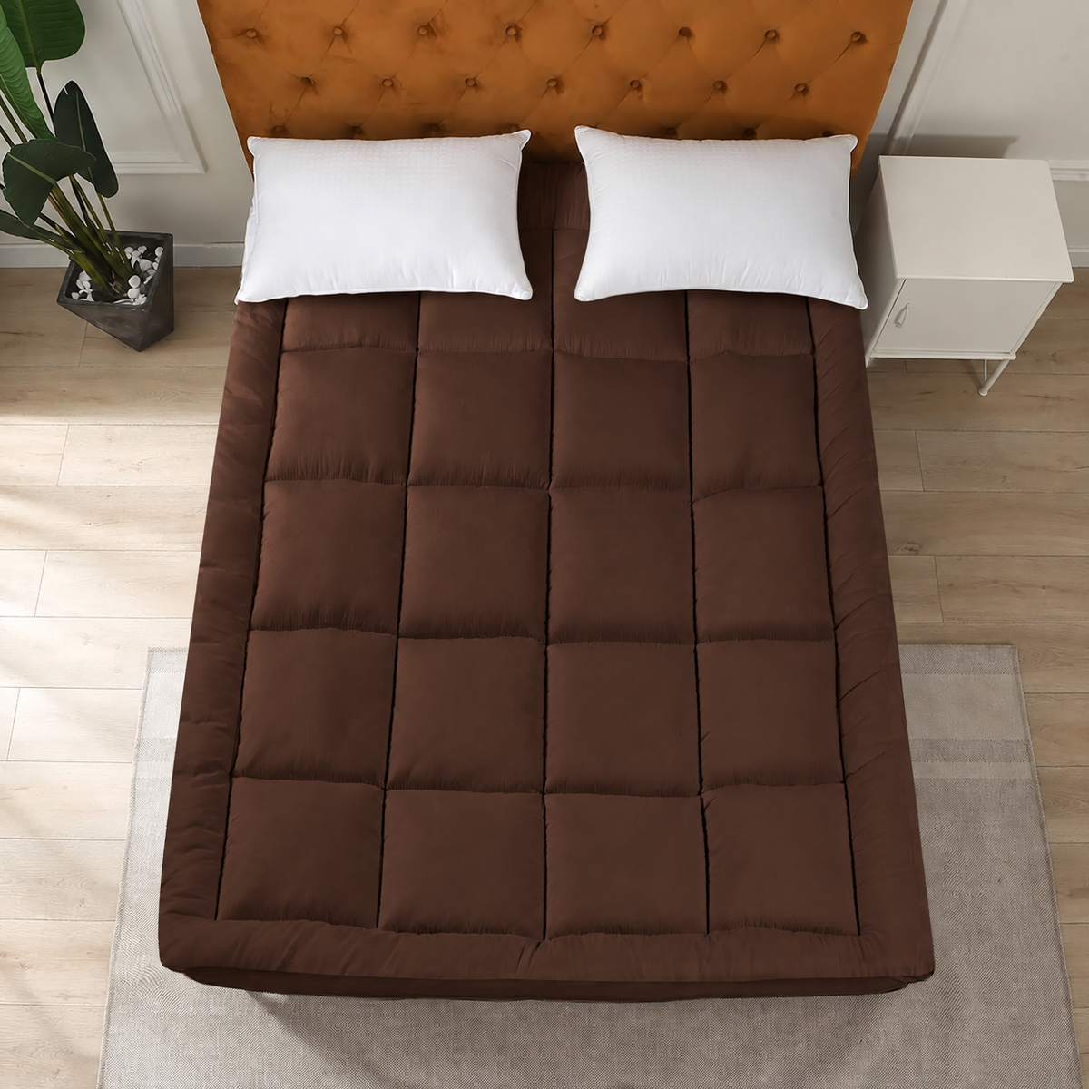 Winter Mattress Topper 700 GSM-Brown Comforters Apricot