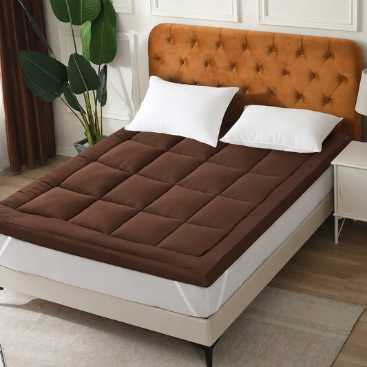 Winter Mattress Topper 700 GSM-Brown Comforters Apricot