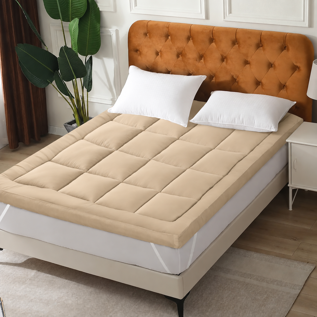 Winter Mattress Topper 700 GSM-Beige Comforters Apricot