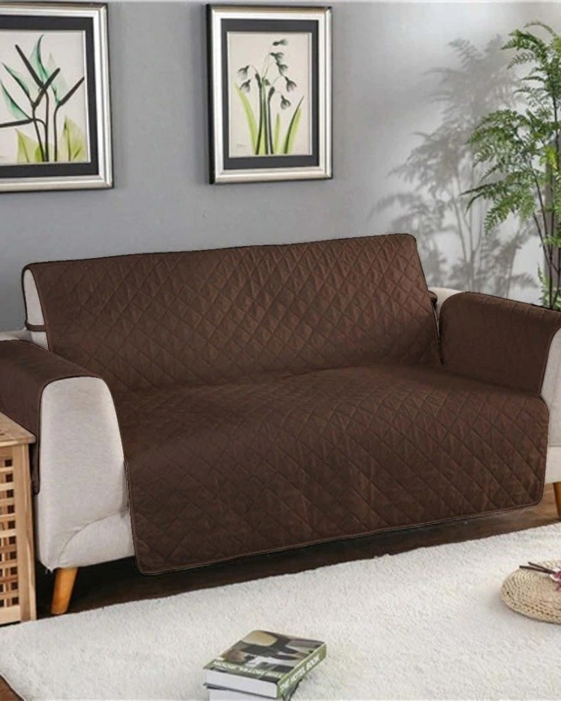 Quilted Sofa Cover- Chocolate Brown