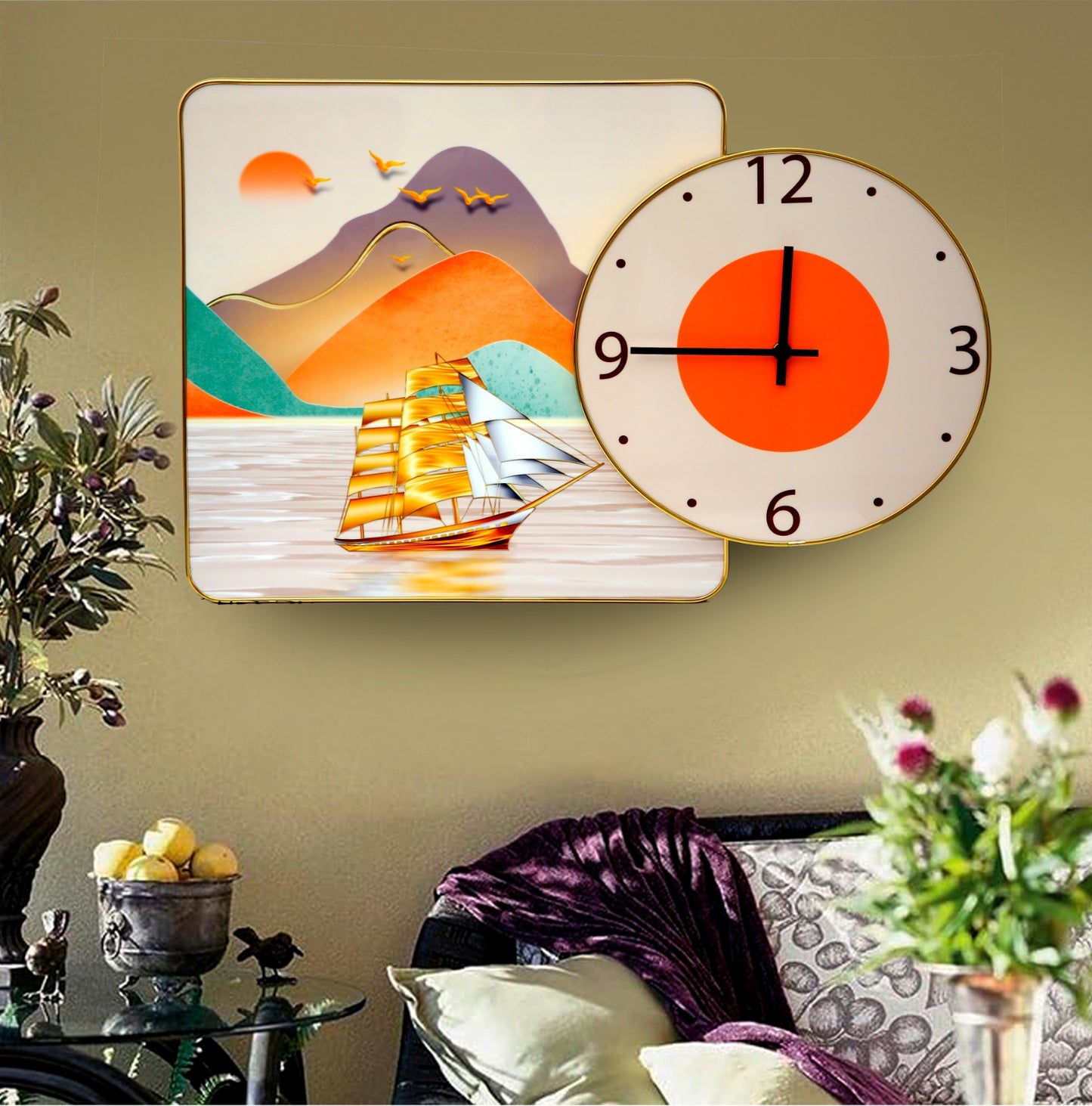 Classic Boat Frame with13581 Clock Clock Apricot   