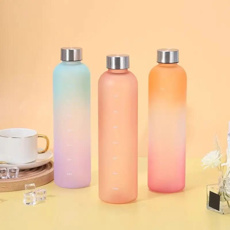 Colorful Gradient Steel Cover with Time Scale Water bottle 5466Pink Over Orange  Apricot   