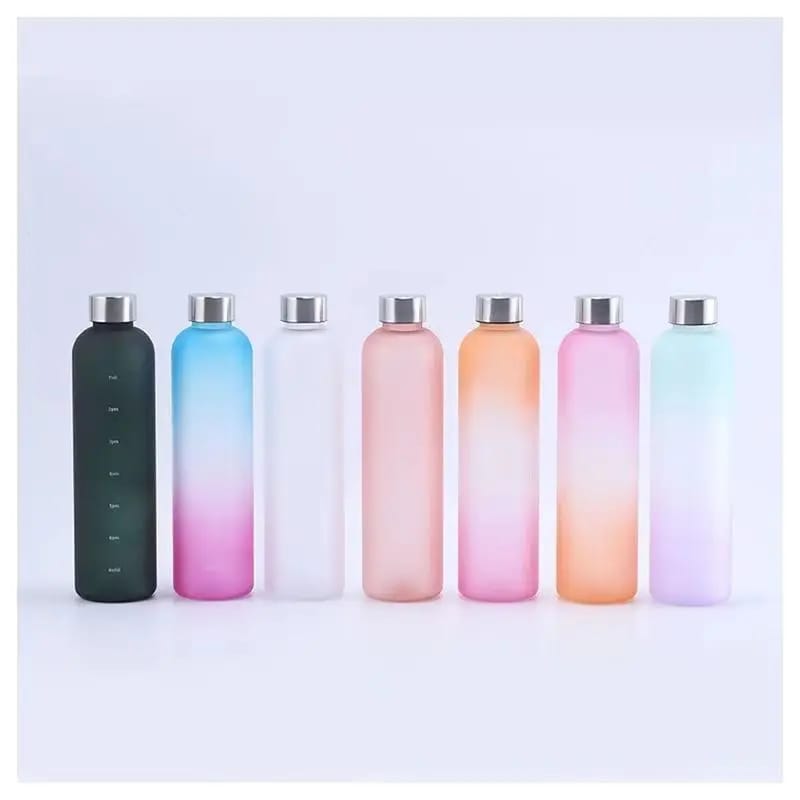 Colorful Gradient Steel Cover with Time Scale Water bottle 5466Pink Over Orange  Apricot   