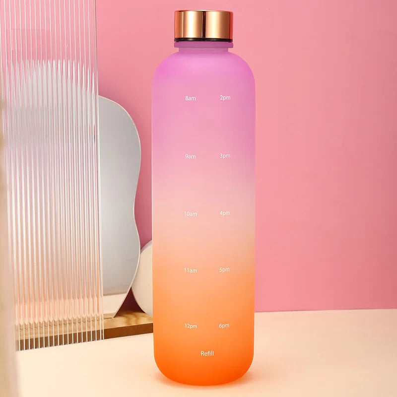 Colorful Gradient Steel Cover with Time Scale Water bottle 5468Turquoise Over Purple  Apricot   