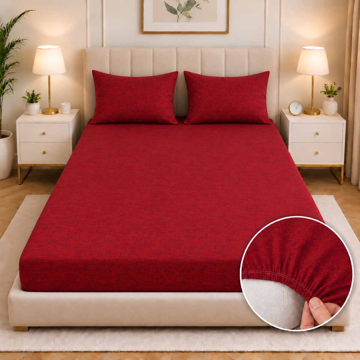 Fitted Bed Sheet-Maroon Texture Fitted Sheets Apricot