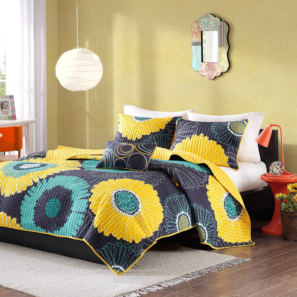 3 PCs Double Bed Sheet-Sun Flower Bed Sheets Apricot