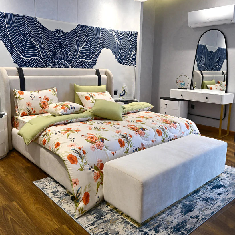 Duvet Cover-Cosmic Bloom Bed Sheets Apricot