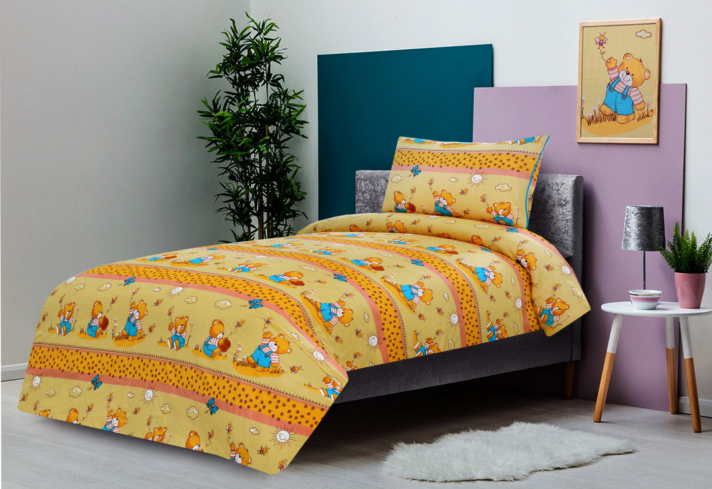 2Pcs Single Bed Sheet-SB-024 Teddy  Apricot   