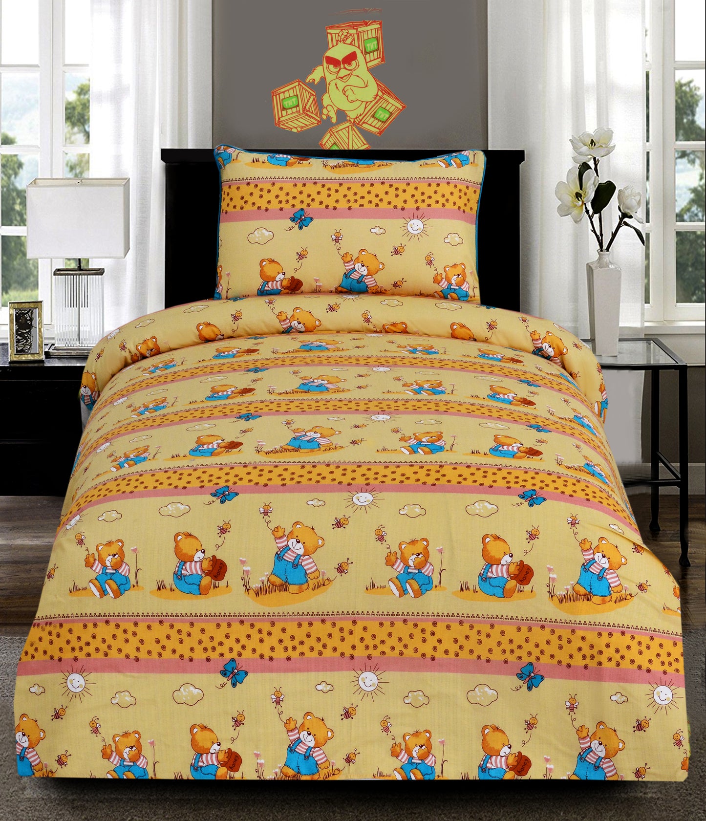 2Pcs Single Bed Sheet-SB-024 Teddy  Apricot   