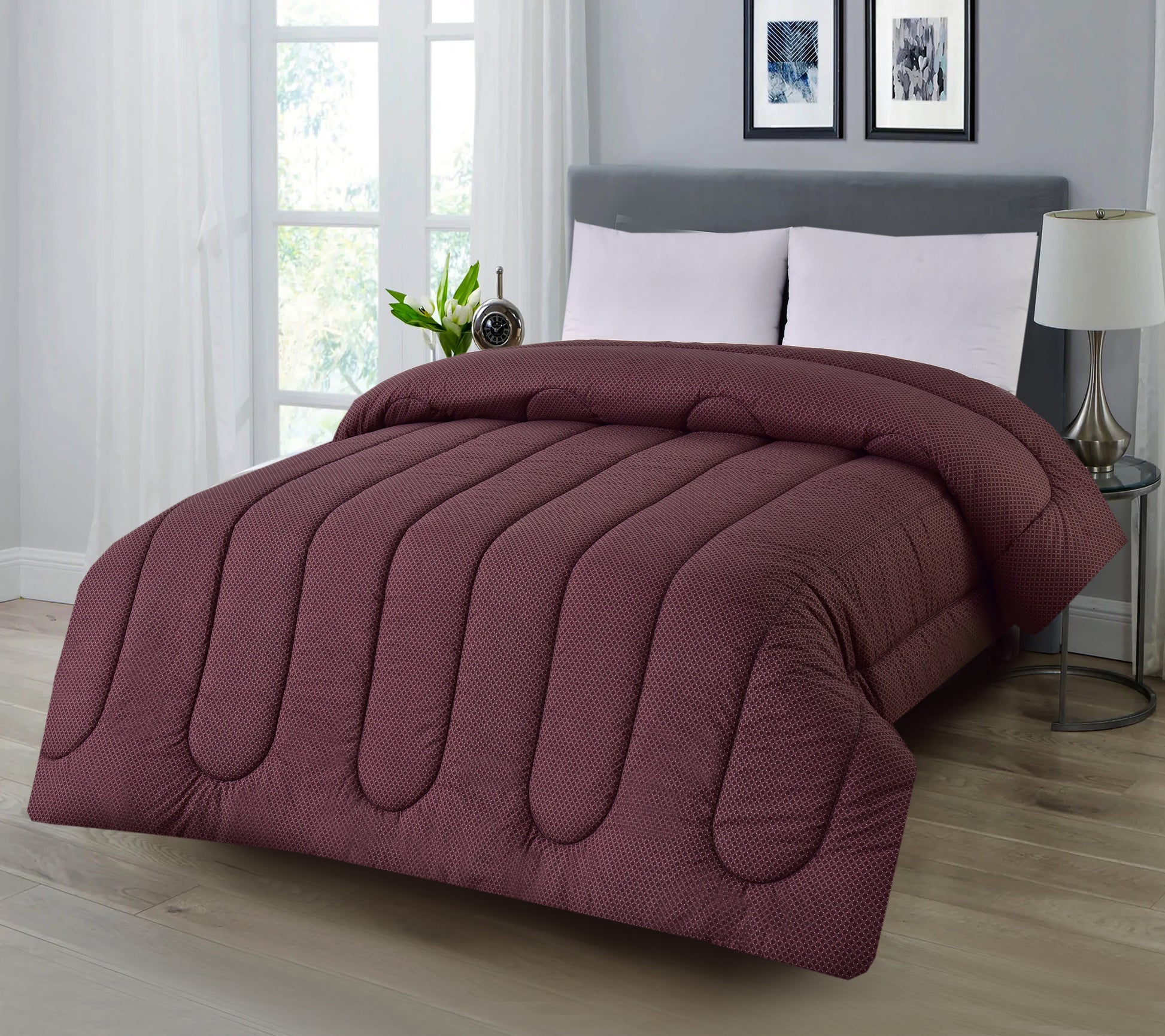 1 PC Double Winter Comforter-Brown Buds Comforters Apricot