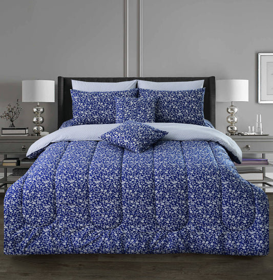 8 PCs Winter Comforter Set-Blue Flowers Comforters Apricot