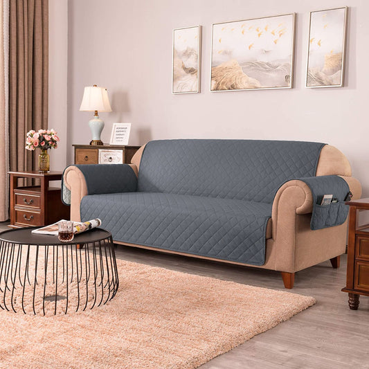 Ultrasonic Quilted Sofa Cover-Grey Sofa Cover Apricot