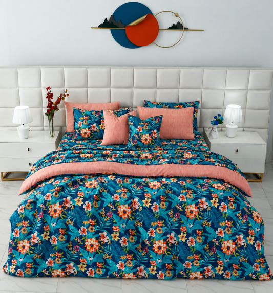 Cotton Quilt Cover- Tropical Tide (With Pink Reverse) Bed Sheets Apricot