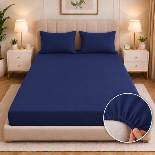 Fitted Bed Sheet-Navy Blue Fitted Sheets Apricot