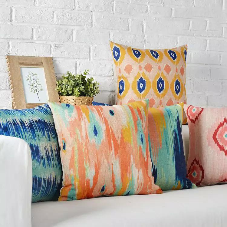 Digital Printed Cushions Assorted 5 PCs-Ikat Apricot