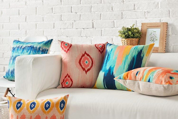 Digital Printed Cushions Assorted 5 PCs-Ikat cushions Apricot   