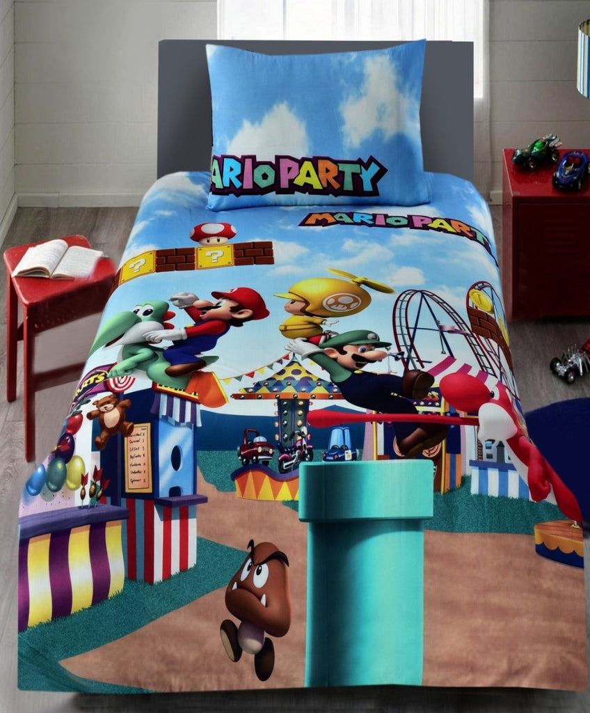 Digital Printed Junior Single Bed Sheet(4203)-Mario Party Apricot