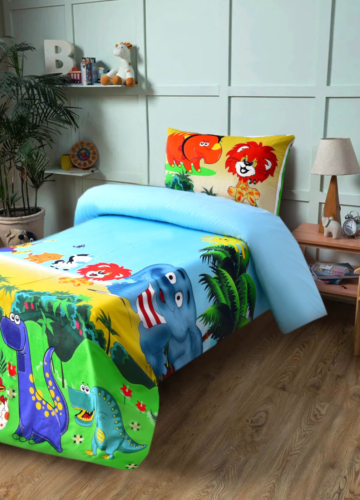 Digital Printed Junior Single Bed Sheet-Jangle kids Bed Sheet Apricot   