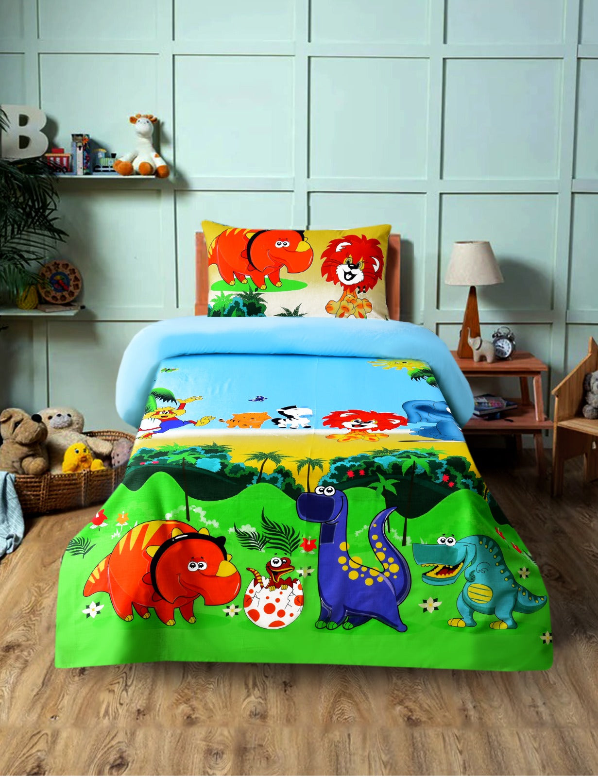 Digital Printed Junior Single Bed Sheet-Jangle kids Bed Sheet Apricot   