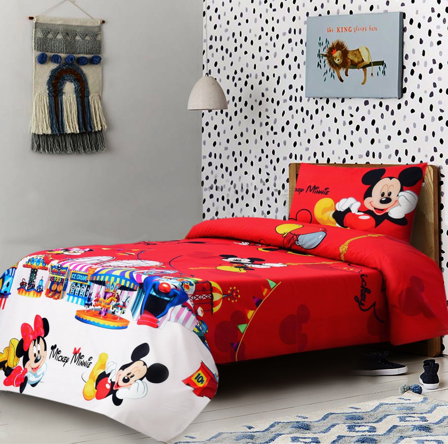 Digital Printed Junior Single Bed Sheet-Mickey Minnie kids Bed Sheet Apricot   