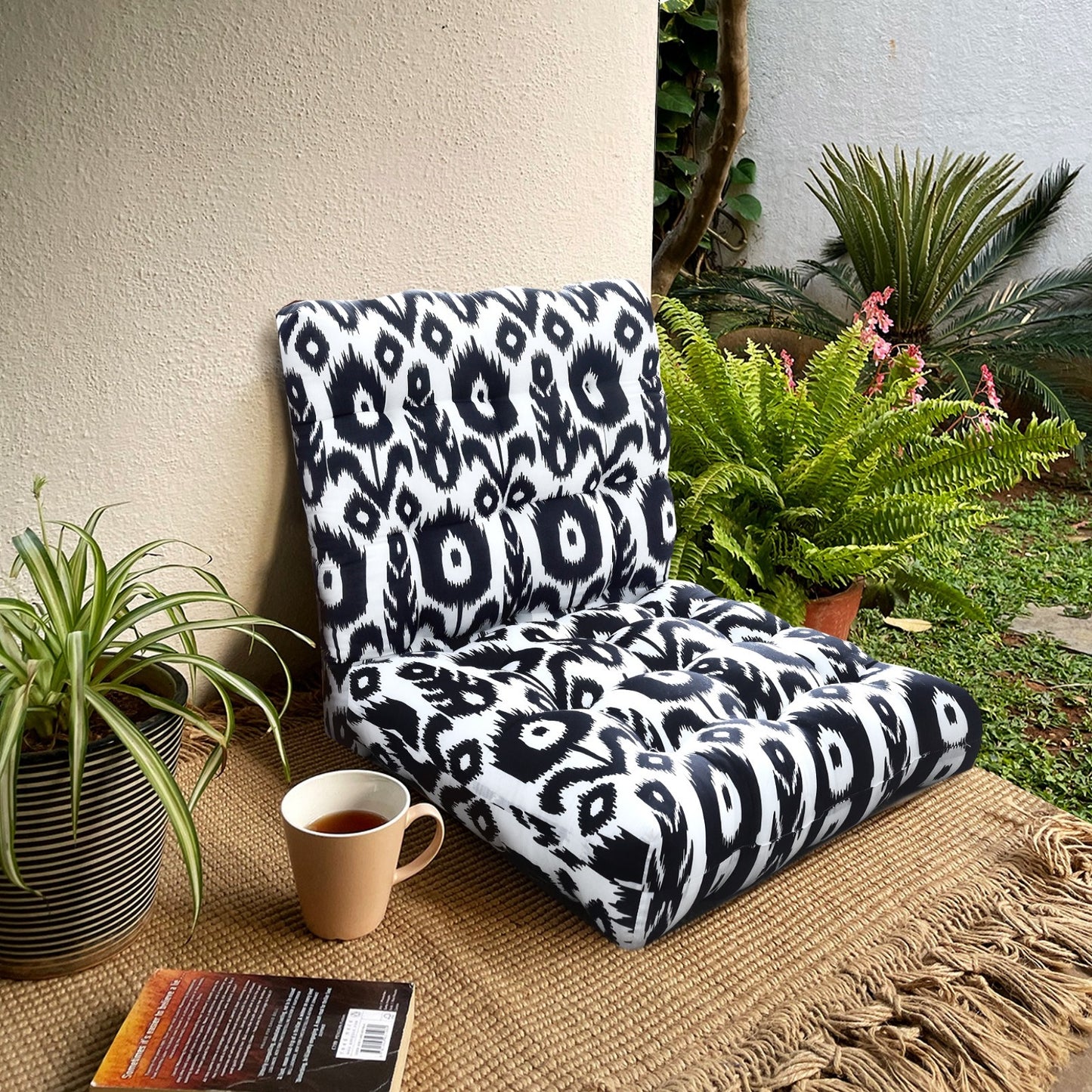 Digital Printed Square Floor Cushions-Black & White cushions Apricot   