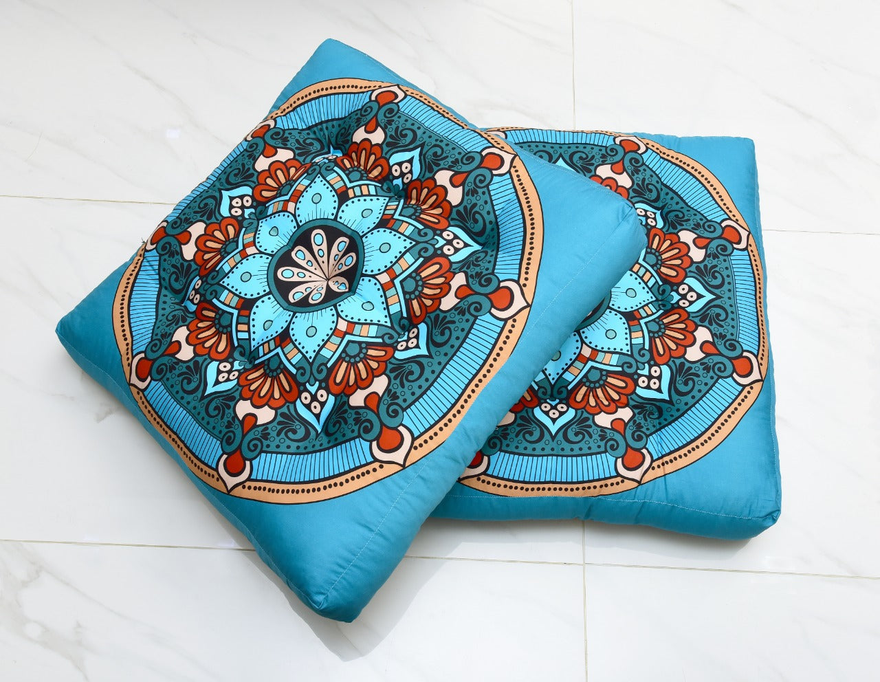 Digital Printed Square Floor Cushions-Boho cushions Apricot   