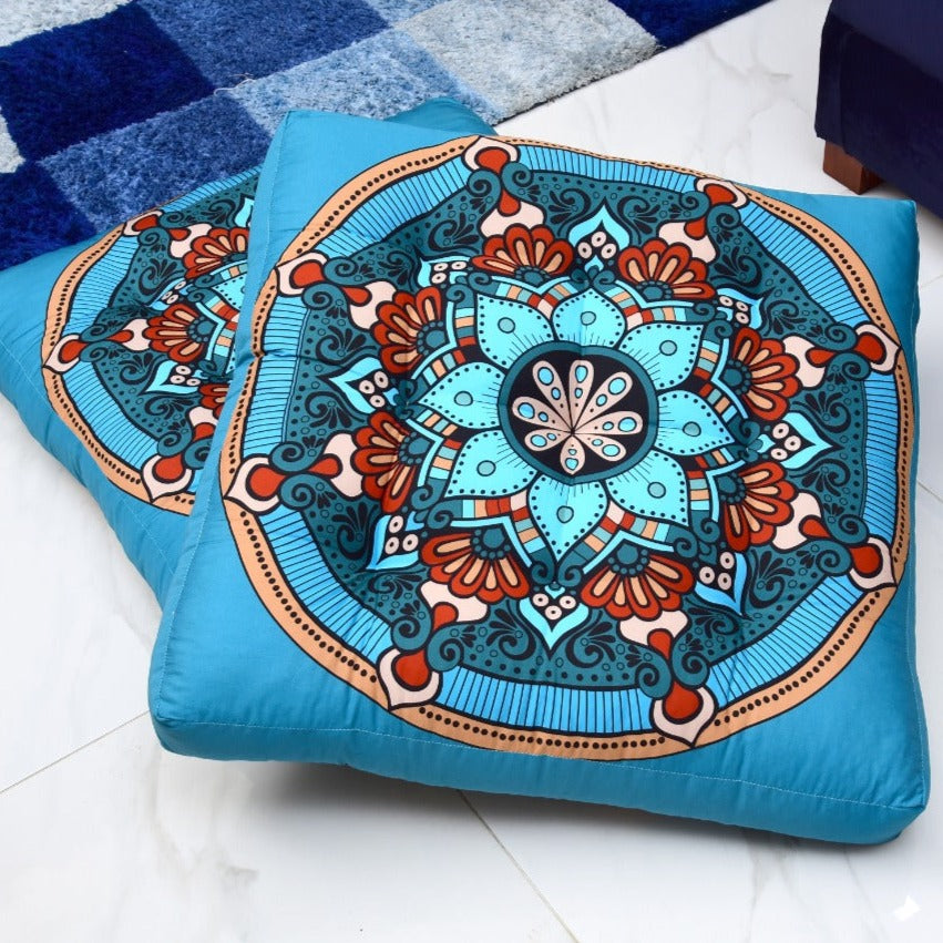 Digital Printed Square Floor Cushions-Boho cushions Apricot   