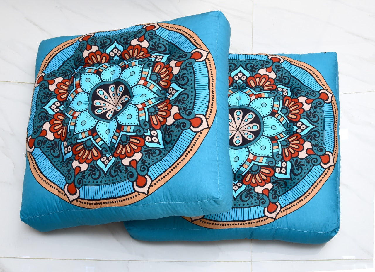 Digital Printed Square Floor Cushions-Boho cushions Apricot   