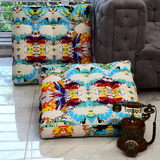 Digital Printed Square Floor Cushions- Canvas Art cushions Apricot   