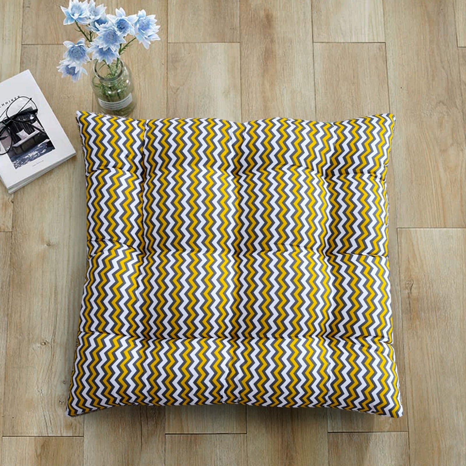 Digital Printed Square Floor Cushions- Chevrons cushions Apricot 1 PC  