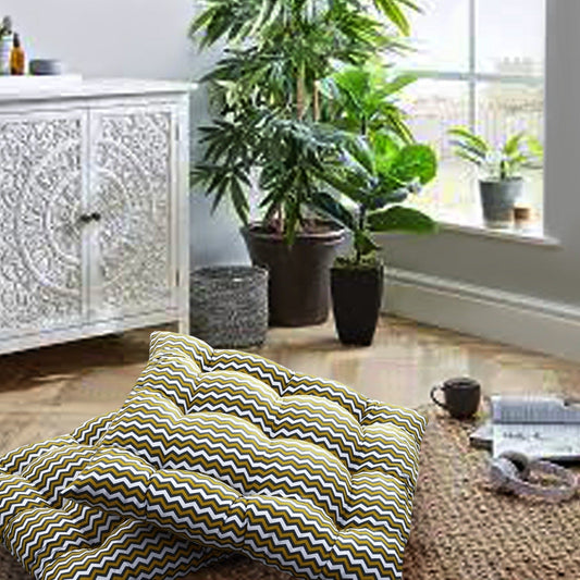 Digital Printed Square Floor Cushions- Chevrons cushions Apricot 2 PC  