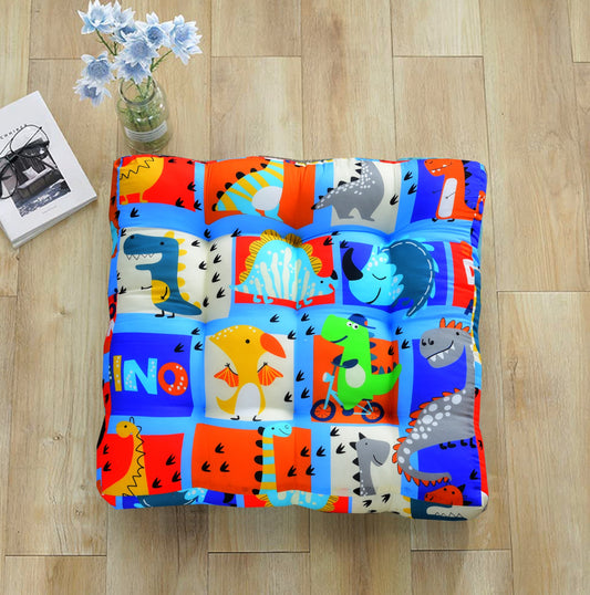 Digital Printed Square Floor Cushions-Dinosaurs cushions Apricot   