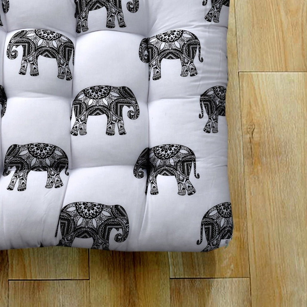 Digital Printed Square Floor Cushions- Elephants cushions Apricot   