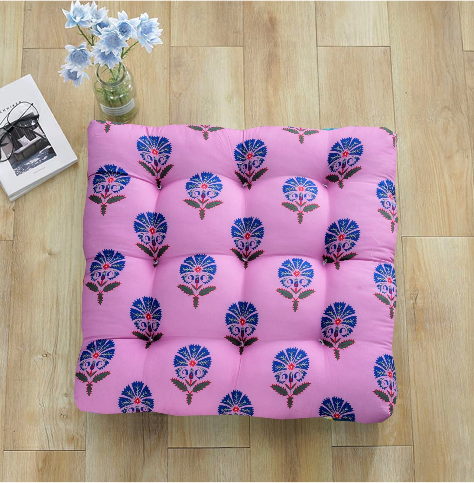 Digital Printed Square Floor Cushions-Fire Work cushions Apricot   