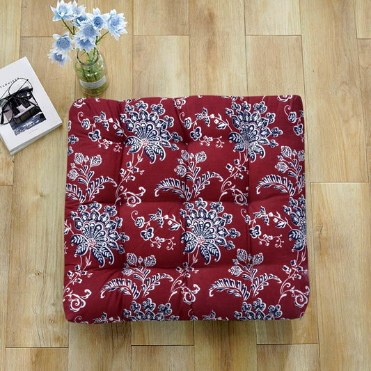 Digital Printed Square Floor Cushions- Maroon Floral cushions Apricot   