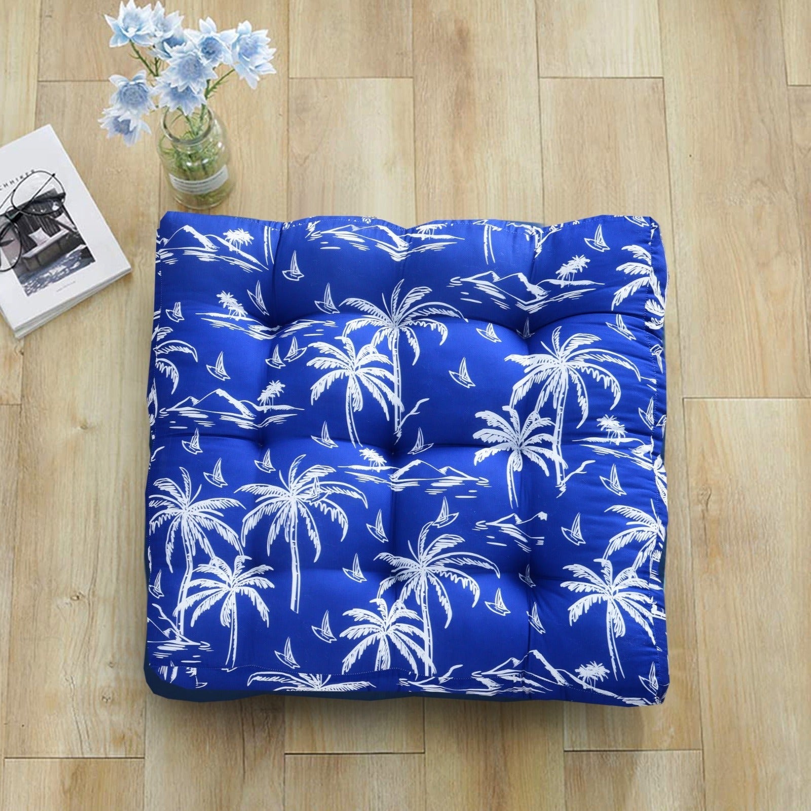 Digital Printed Square Floor Cushions- Palm Tree cushions Apricot 1 PC  