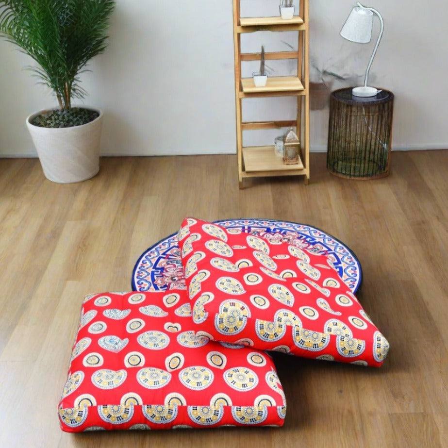 Digital Printed Square Floor Cushions- Rangoo cushions Apricot   