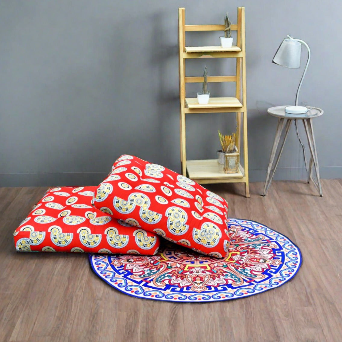 Digital Printed Square Floor Cushions- Rangoo cushions Apricot   