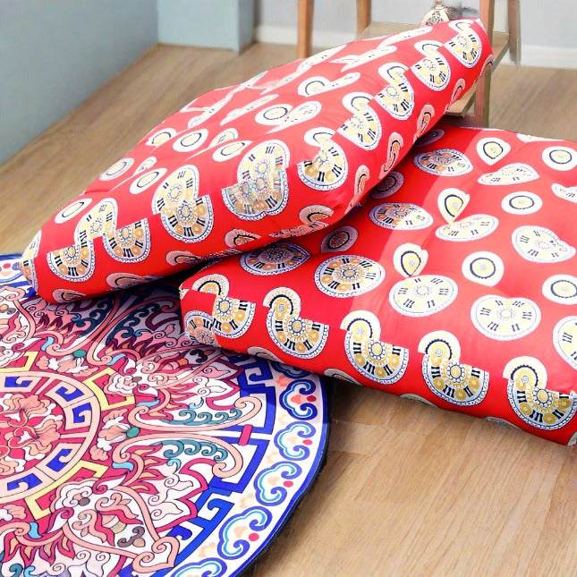 Digital Printed Square Floor Cushions- Rangoo cushions Apricot   