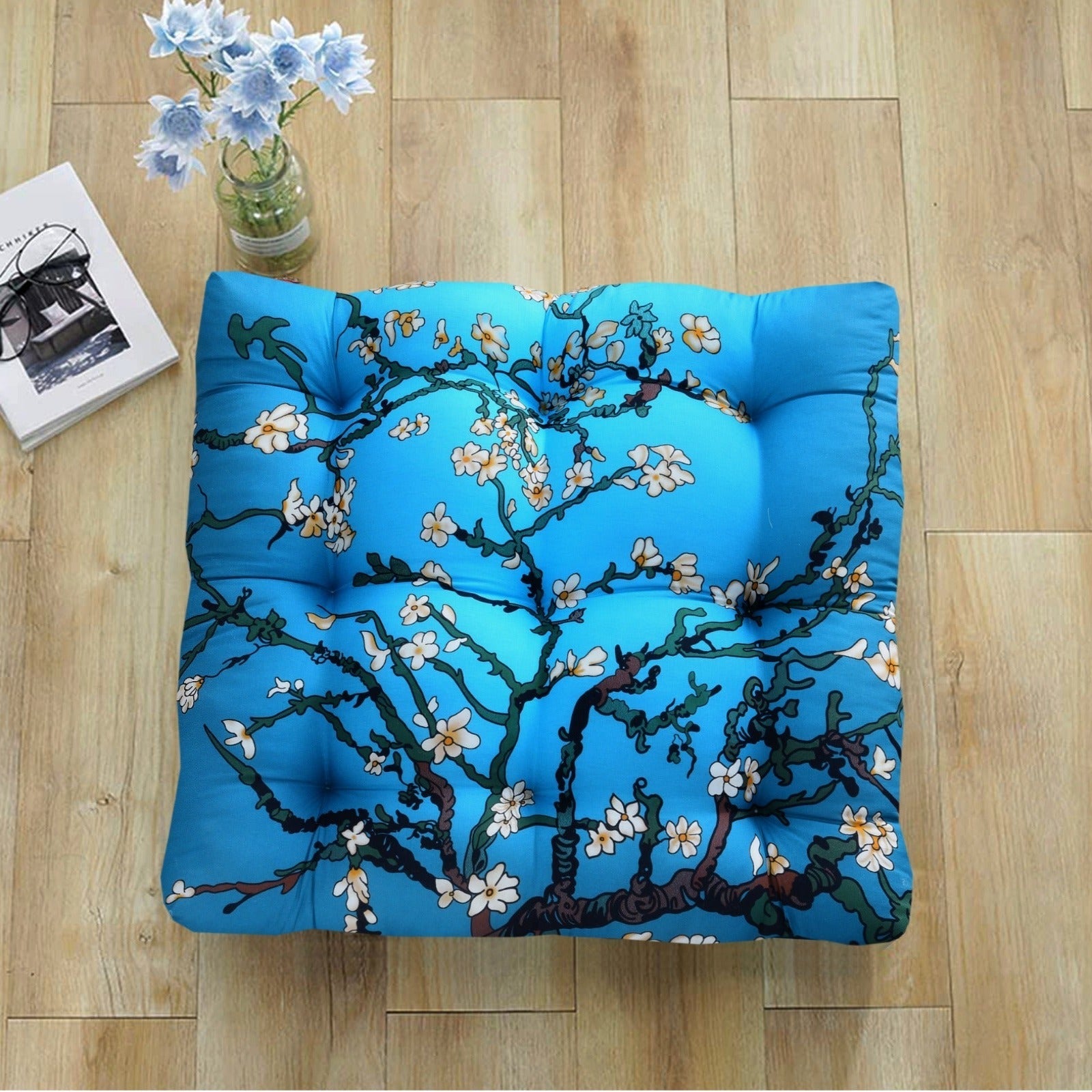 Digital Printed Square Floor Cushions-Roots Apricot