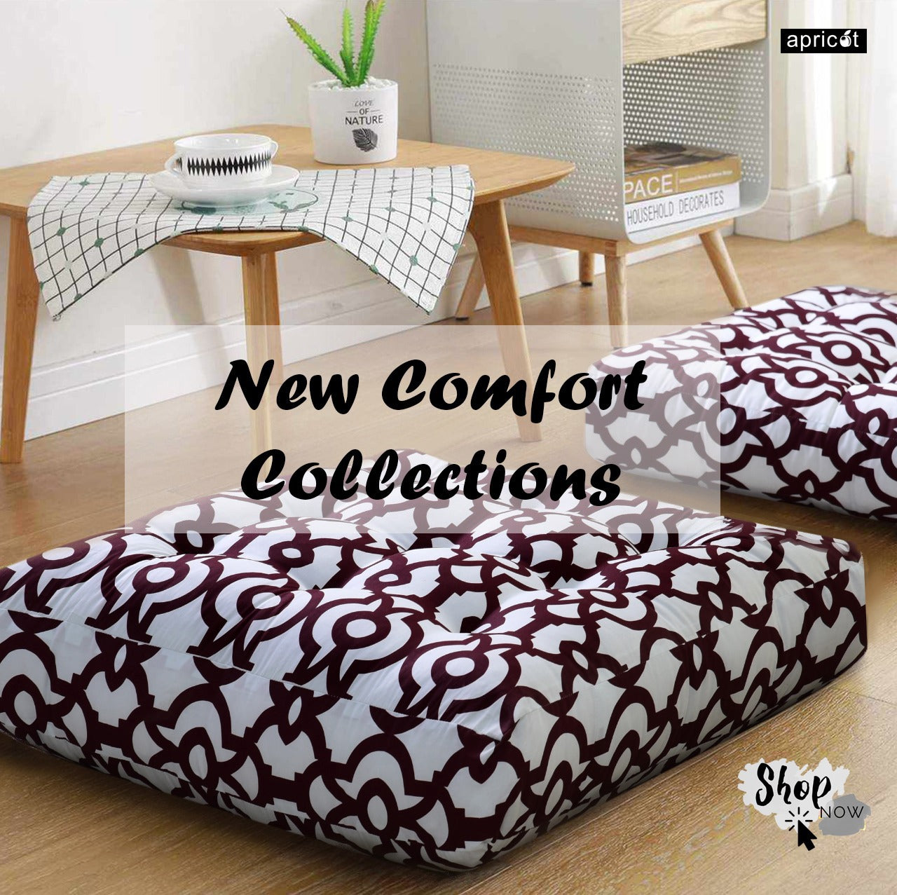 Digital Printed Square Floor Cushions-Trellis cushions Apricot   