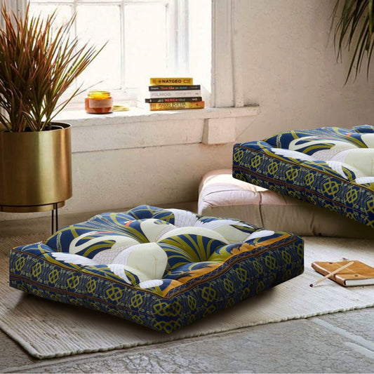 Digital Printed Square Floor Cushions- White Ducks cushions Apricot   