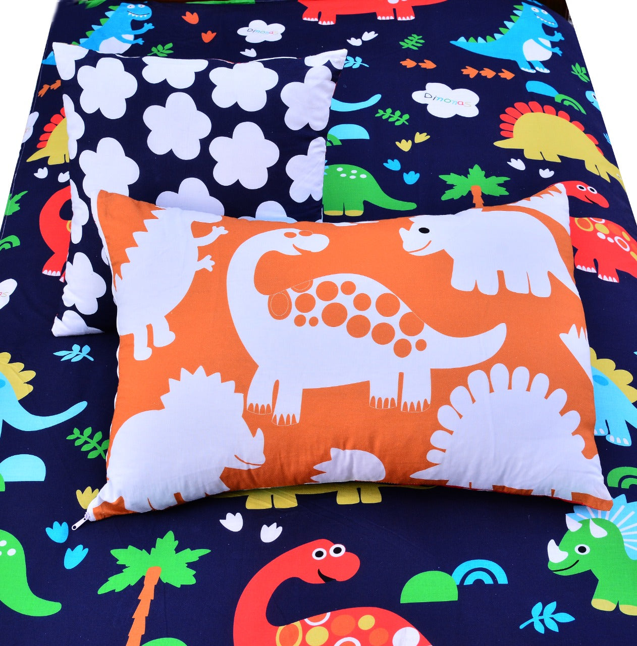 2Pcs Digital Printed Single Bed Sheet- Dinasaours single bed sheet Apricot