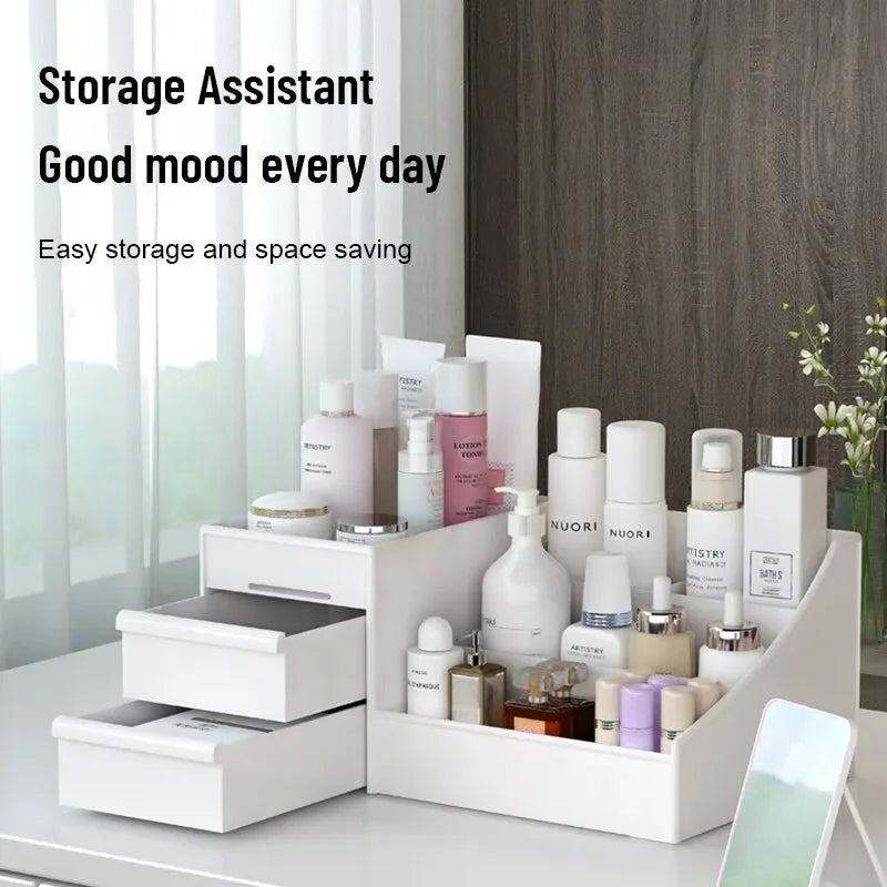 Makeup Organizer with Drawers-White Cosmetic Organizer Apricot