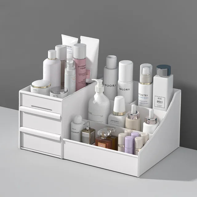 Makeup Organizer with Drawers-White Cosmetic Organizer Apricot